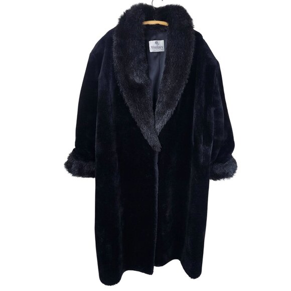 Vintage Monterey Fashions Full Length Faux Fur Coat 2X Black Mobwife Made in USA - Picture 1 of 13